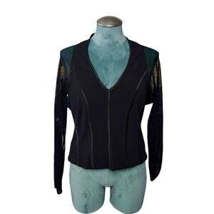 Niki by Niki Livas V-Neck Pleated Sheer Long Sleeve Blouse Sz L Black Whimsygoth